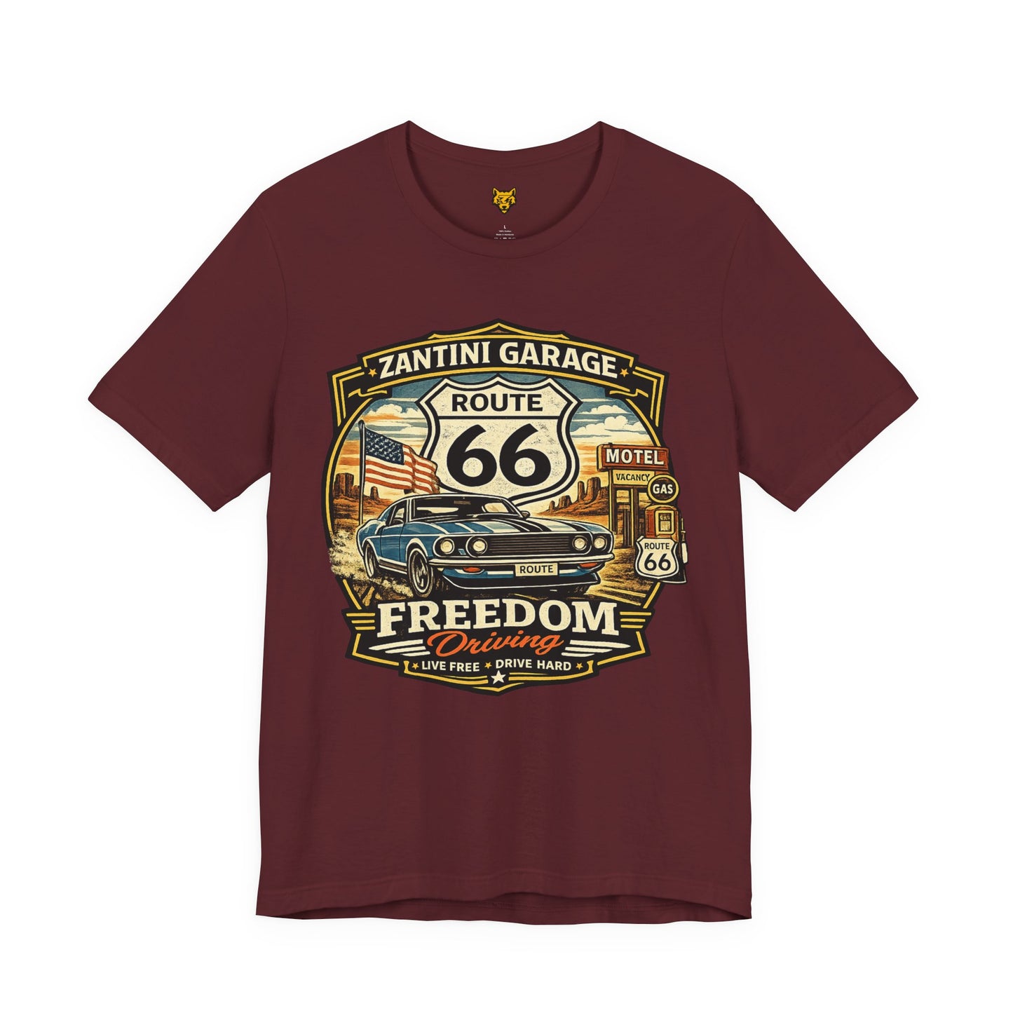 ZANTINI GARAGE Route 66 Freedom Driving Vintage Muscle Car T-Shirt
