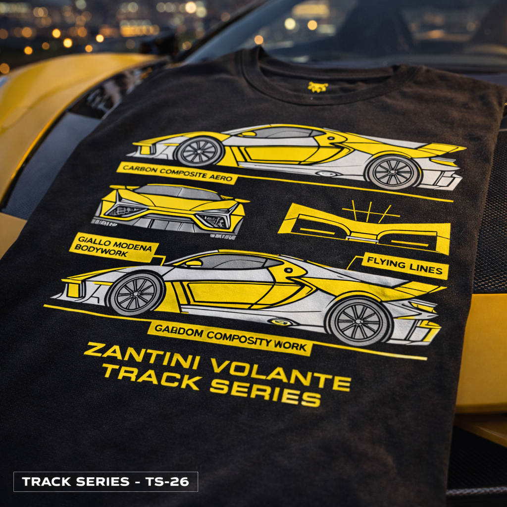 ZANTINI Volante Track Series T-Shirt – Hypercar Blueprint Design, Automotive Streetwear Graphic Tee for Car Enthusiasts