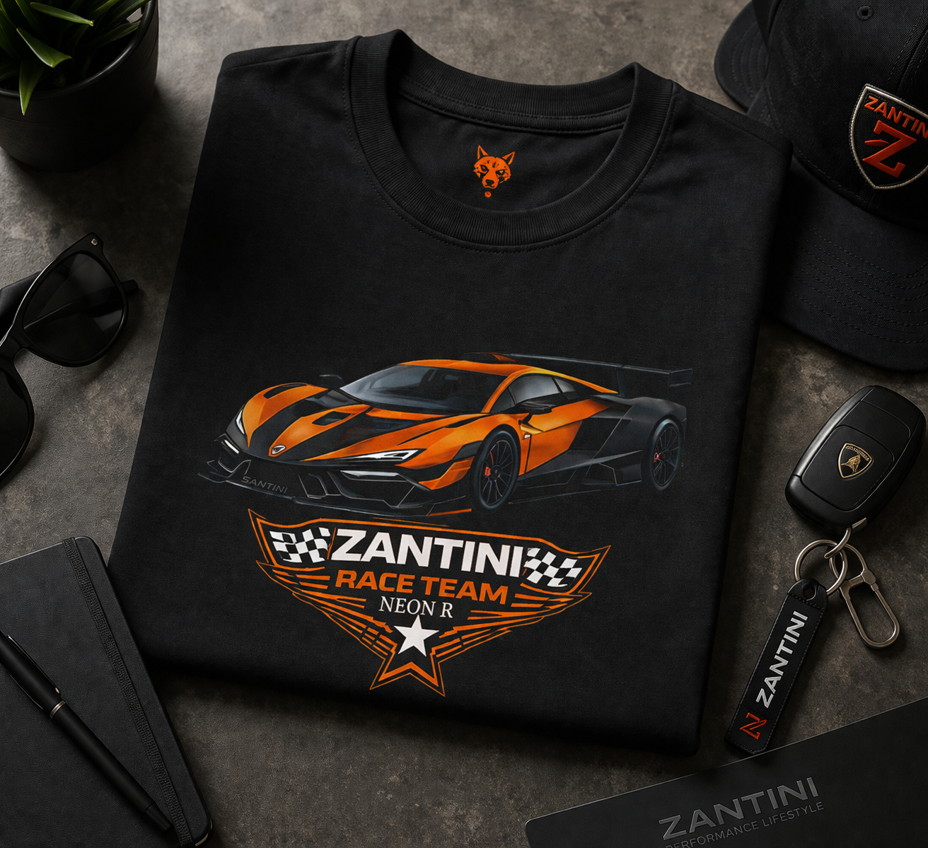 ZANTINI Neon R Supercar T-Shirt – Premium Racing Streetwear Graphic Tee