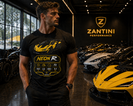 ZANTINI Neon R Hypercar T-Shirt – Ferrari Yellow Motorsport Graphic Tee