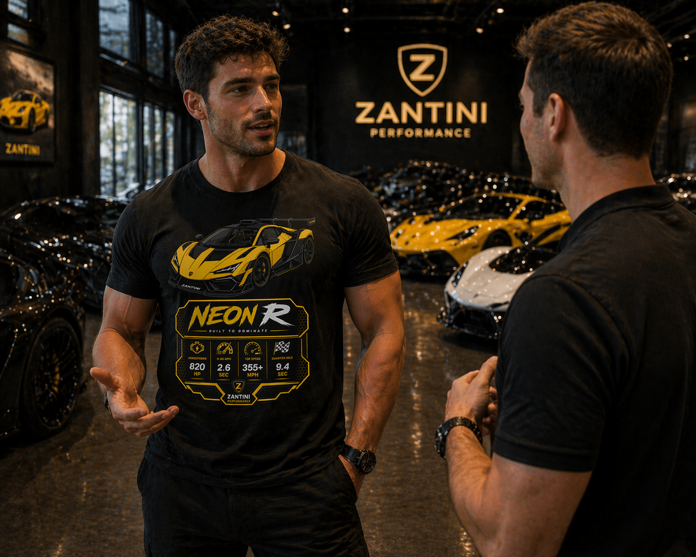 ZANTINI Neon R Hypercar T-Shirt – Ferrari Yellow Motorsport Graphic Tee