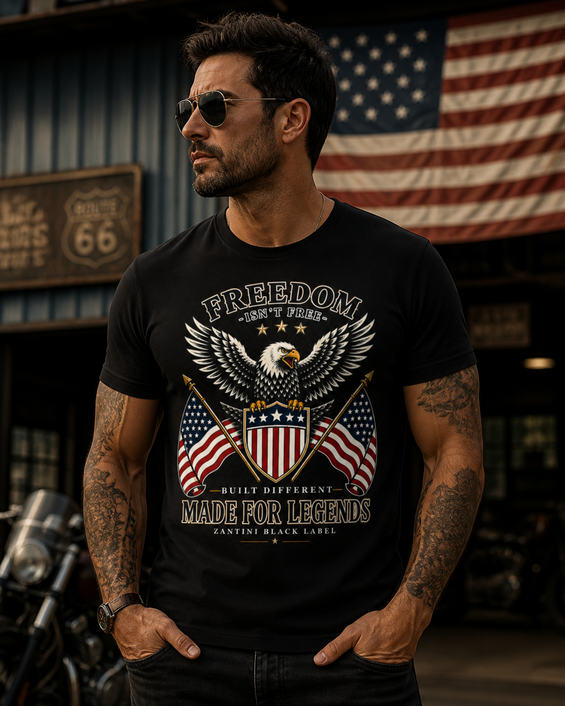 Freedom Isnt Free Shirt, Patriotic Eagle T Shirt, American Flag Graphic Tee, USA Freedom Shirt, ZANTINI Black Label Tee