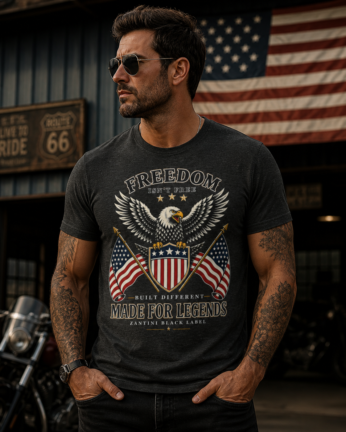 Freedom Isnt Free Shirt, Patriotic Eagle T Shirt, American Flag Graphic Tee, USA Freedom Shirt, ZANTINI Black Label Tee