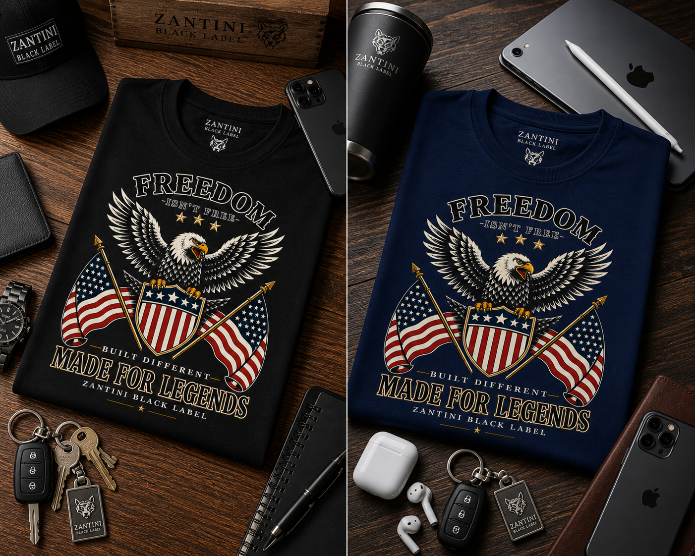Freedom Isnt Free Shirt, Patriotic Eagle T Shirt, American Flag Graphic Tee, USA Freedom Shirt, ZANTINI Black Label Tee