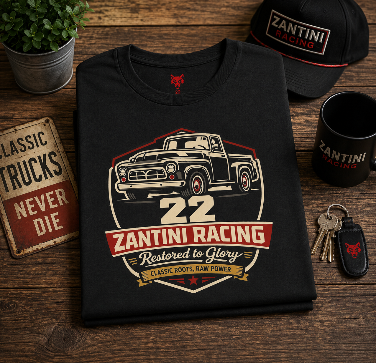 ZANTINI Racing Restored to Glory Vintage Truck T-Shirt – Classic Roots Raw Power