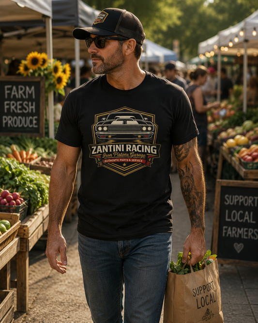 ZANTINI Racing Iron Pistons Garage T-Shirt – Authentic Parts & Service