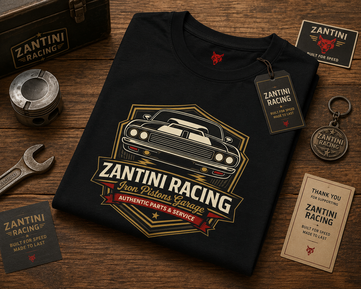 ZANTINI Racing Iron Pistons Garage T-Shirt – Authentic Parts & Service