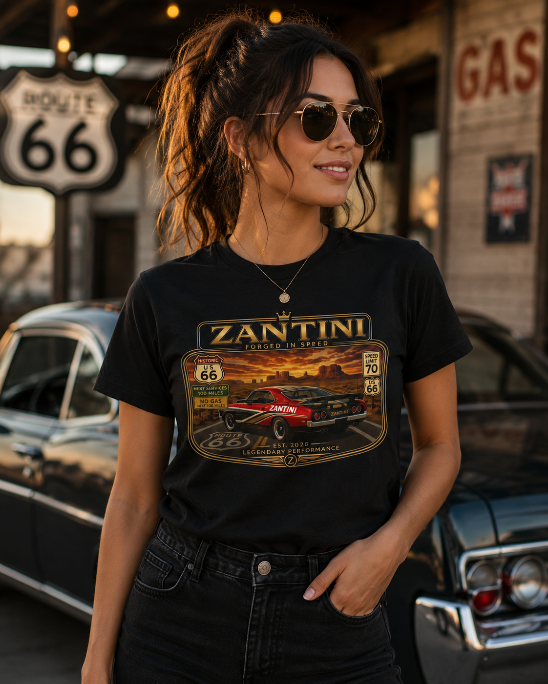 ZANTINI Route 66 Vintage Muscle Car Graphic T-Shirt – Forged In Speed