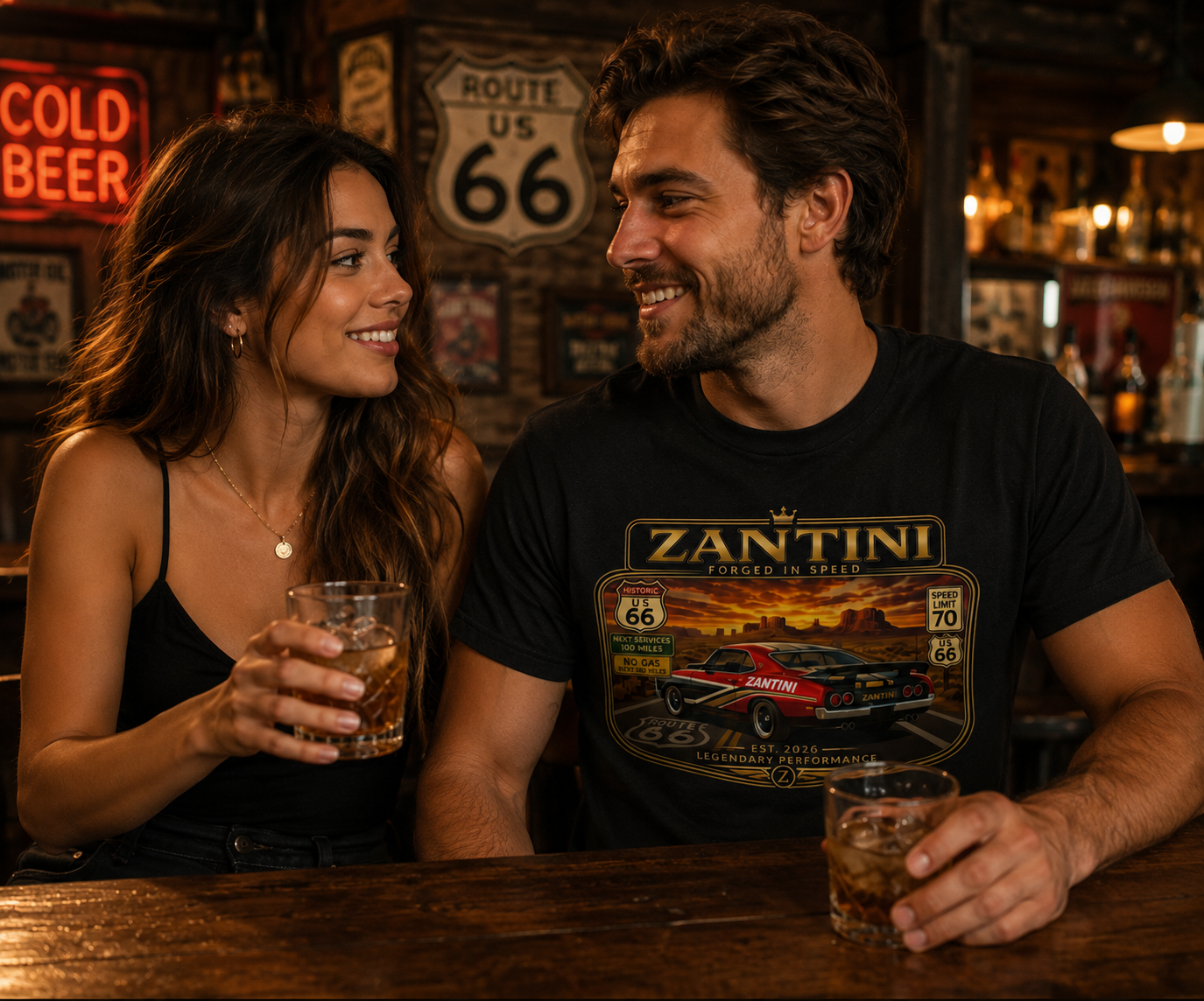 ZANTINI Route 66 Vintage Muscle Car Graphic T-Shirt – Forged In Speed