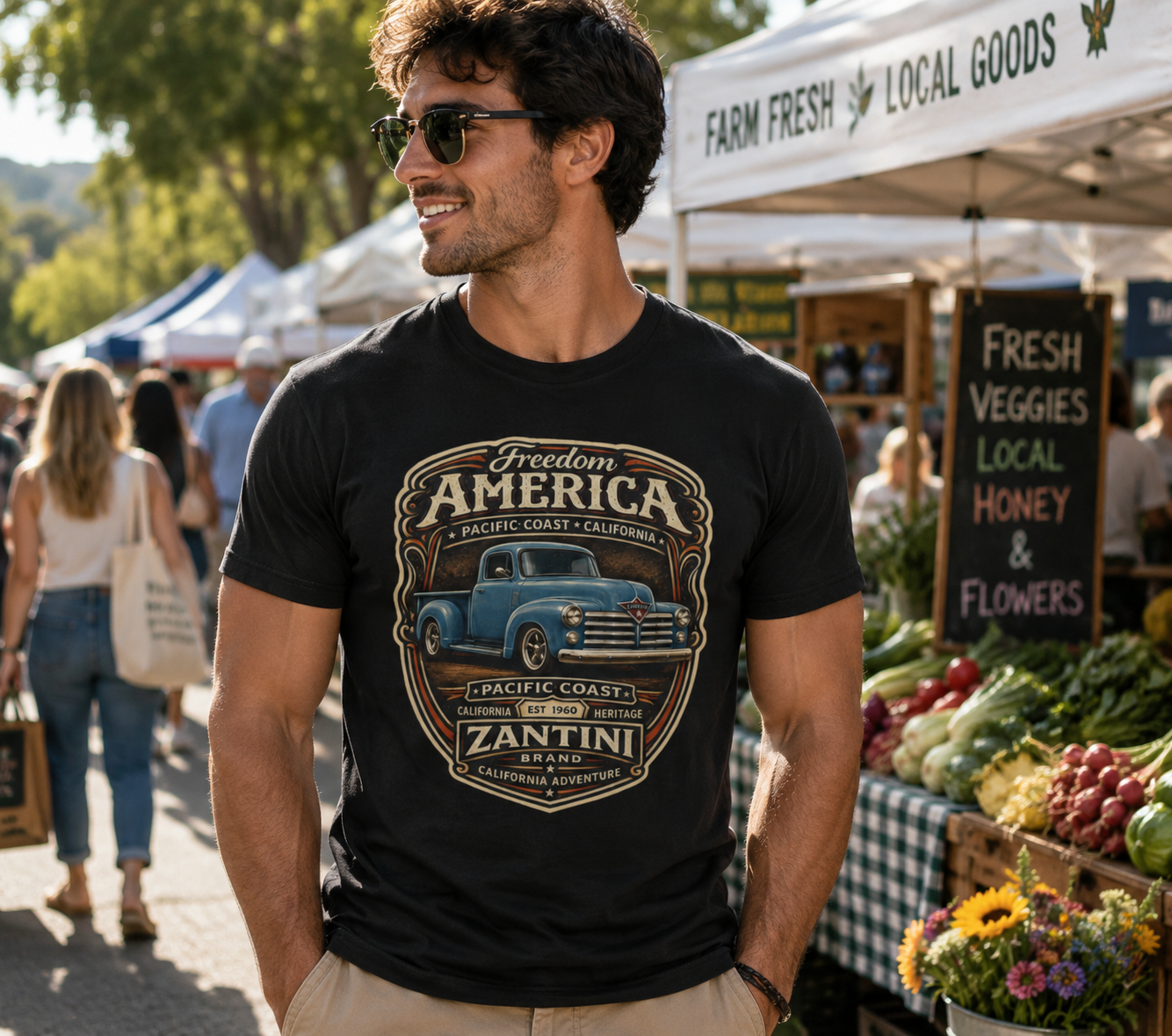 Freedom America Vintage Truck T-Shirt | Pacific Coast California | ZANTINI