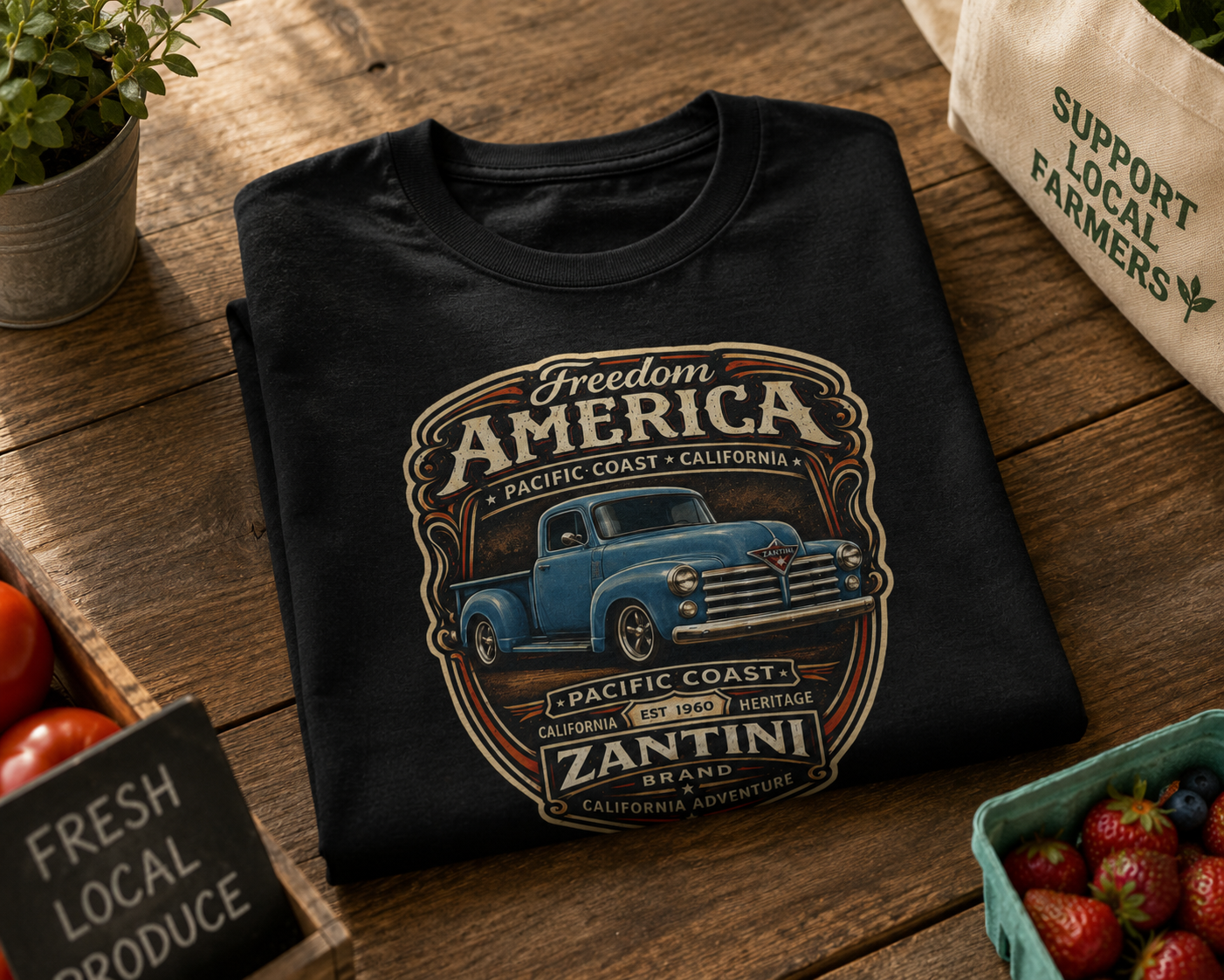 Freedom America Vintage Truck T-Shirt | Pacific Coast California | ZANTINI