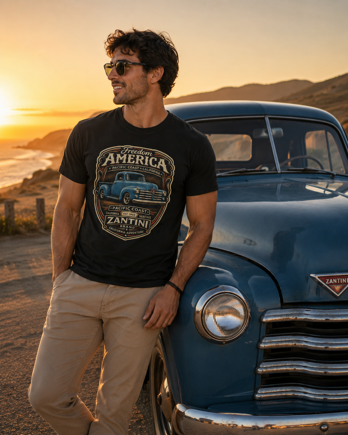Freedom America Vintage Truck T-Shirt | Pacific Coast California | ZANTINI