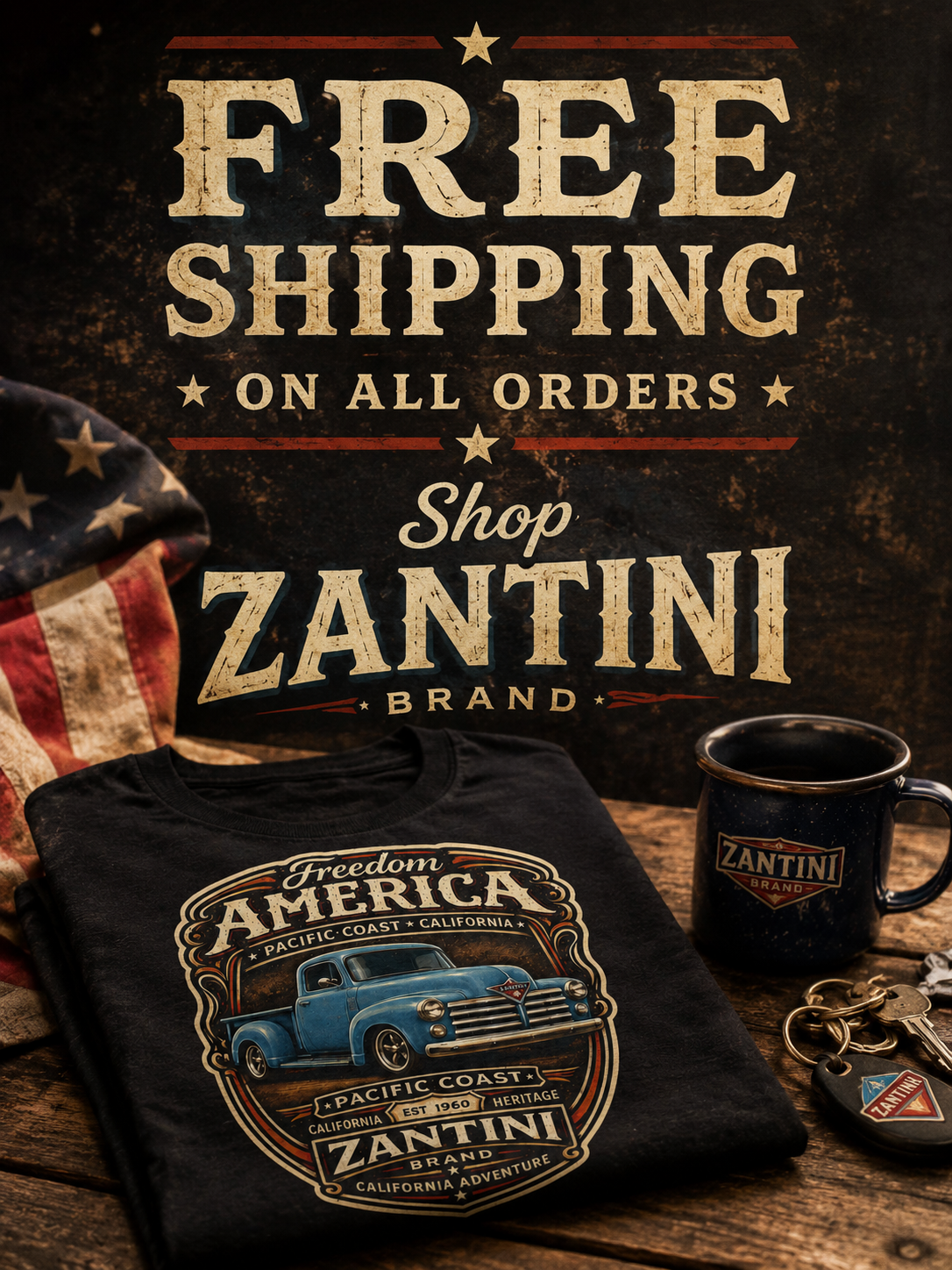 Freedom America Vintage Truck T-Shirt | Pacific Coast California | ZANTINI