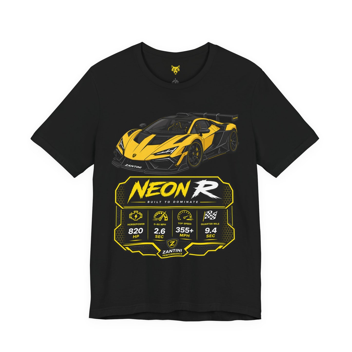 ZANTINI Neon R Hypercar T-Shirt – Ferrari Yellow Motorsport Graphic Tee