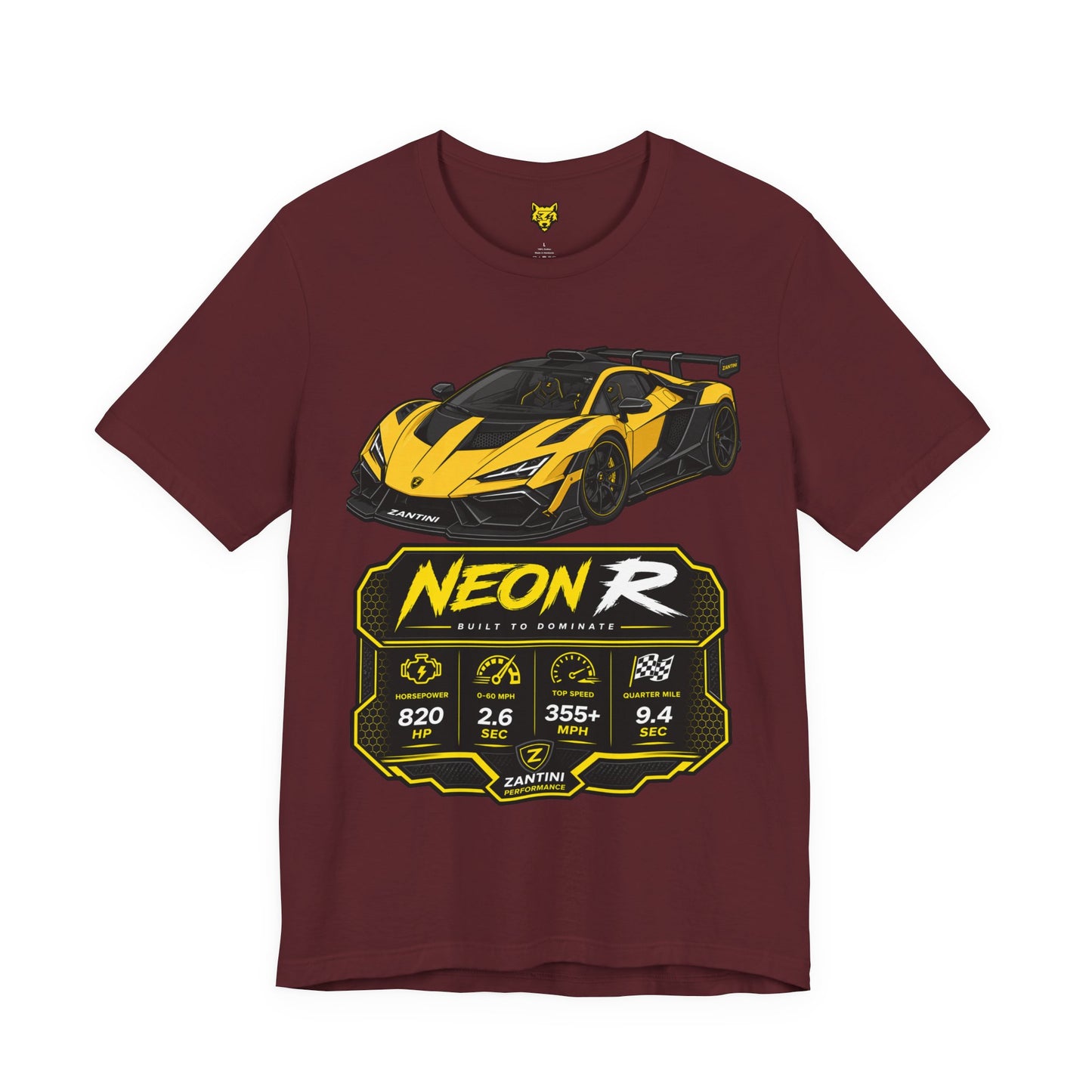 ZANTINI Neon R Hypercar T-Shirt – Ferrari Yellow Motorsport Graphic Tee