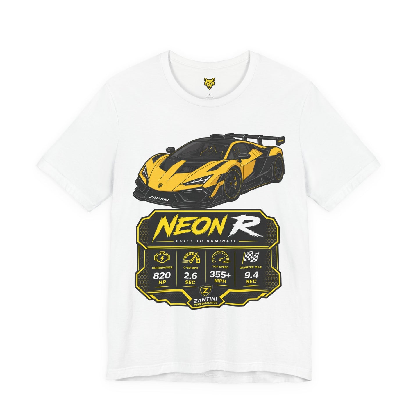 ZANTINI Neon R Hypercar T-Shirt – Ferrari Yellow Motorsport Graphic Tee